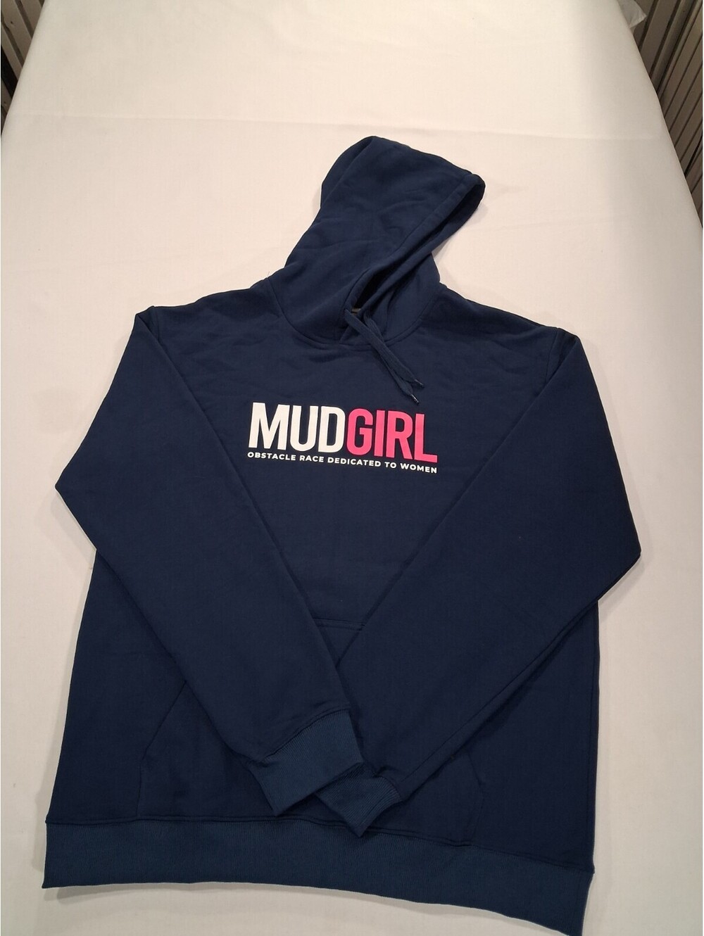 MudGirl Pink Arm Women's Blue Cotton Blend Hoodie Pullover Sweatshirt Size 3XL